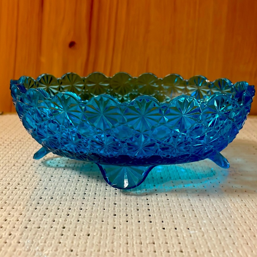 Antique 1960's LE‎ SMITH Heritage Aqua Blue Glass Dish/Bowl
